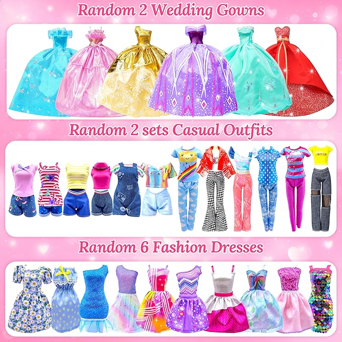 Style Shine 70 Pcs Doll Closet with Clothes & Accessories Set,2 Wedding Gowns 6 Fashion Dresses 2 Casual Outfits 2 Swimsuit 10 Shoes 20 Hanger 27 Accessories,Dress up Toys for Girls Kids Birthday Gift