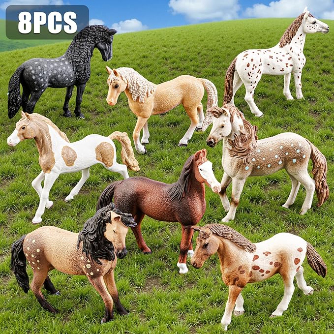8PCS 6" Large Horse Figurines Animal Toys for Kids, Realistic Plastic Farm Animal Figurines Toys for Toddlers, Horse Party Favors Birthday Gift Cake Toppers for Boys Girls