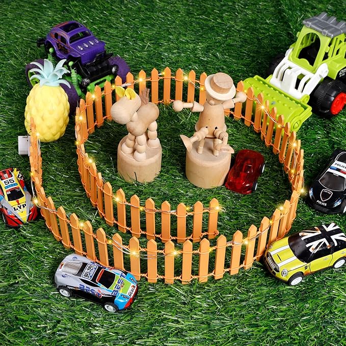 Mini Fairy Garden Fence, 35.5x2 Inch Cuttable Small Wood Picket Fence, DIY Miniature Accessories Decoration for Dollhouse, Crafts, Vegetable Platter, Cake(Orange)