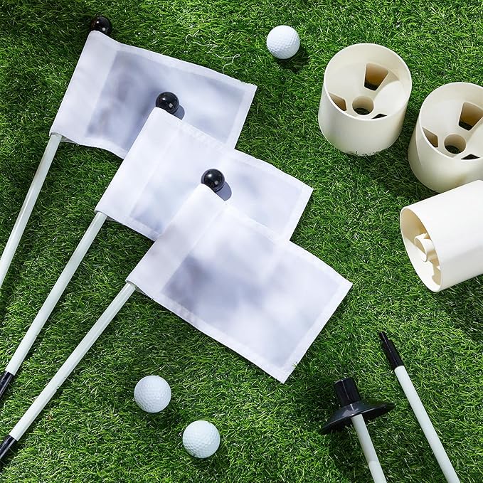Hungdao 3 Set Golf Flagstick Mini Putting Green Flag for Yard Golf Pin Hole Cup and Flag Set Portable Practice Putting Green Flagsticks for Driving Range Backyard Gift Idea (Classic,White)