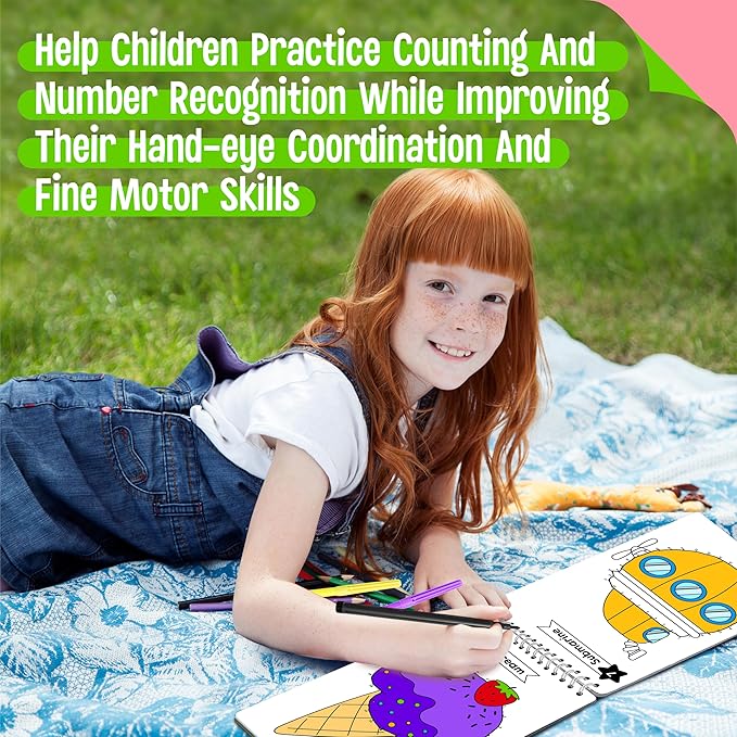 Do-to-Dot Game Pad, 30 Reusable & Erasable Number Connecting Games, Dry Erase Animal/Castle/Ship Dot to Dot Workbook for Kids, Educational Toy for Road Trip, Airplane & Car Travel Activities
