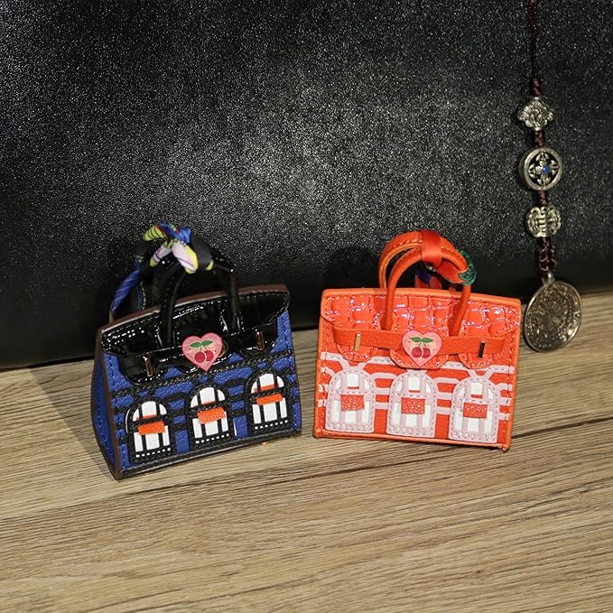 Buyborgood 2 PCS Women Mini Backpack Keychain Accessories Key Pouch Holder Coin Purse Bag Charm Wallet (Blue + Orange)