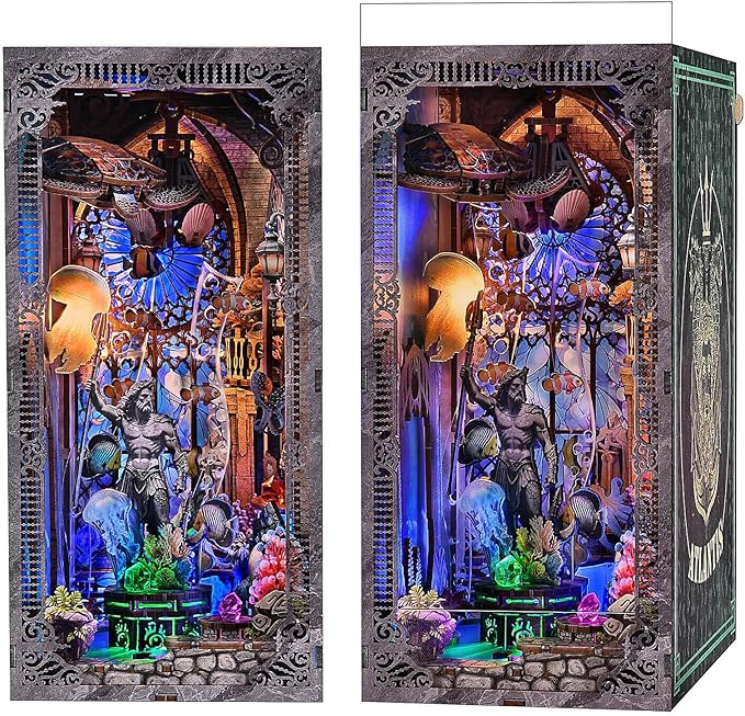 Book Nook Kit - DIY Miniature House Dollhouse Kit for Adults and Teens, Booknook Tiny House Atlantis Bookshelf Decor 3D Wooden Puzzle with LED Light, Gifts for Family and Friends (Atlantis)