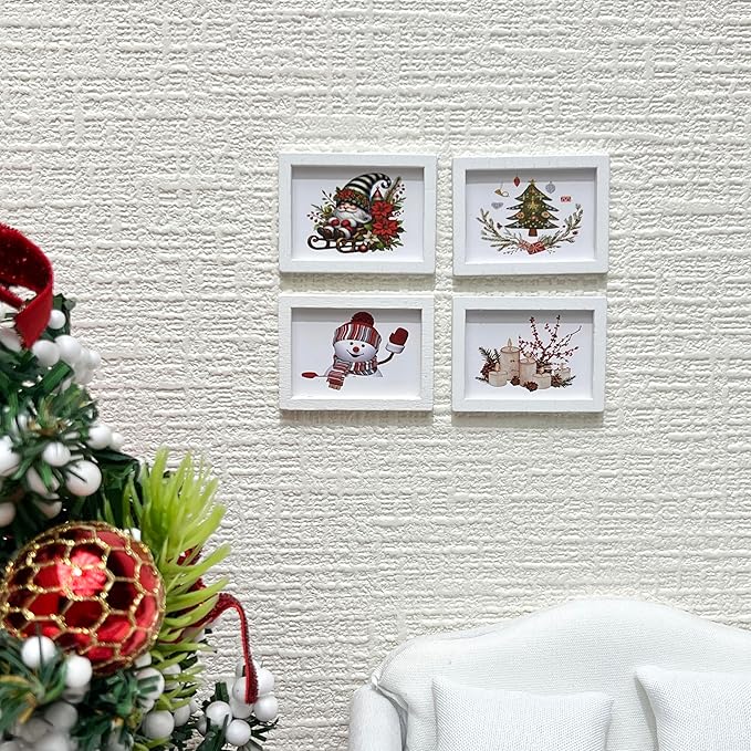 SAMCAMI Miniature Dollhouse Accessories Christmas, Mini Wall Art, 1/12 Scale Accessories, Dollhouse Miniatures, 8 Pieces