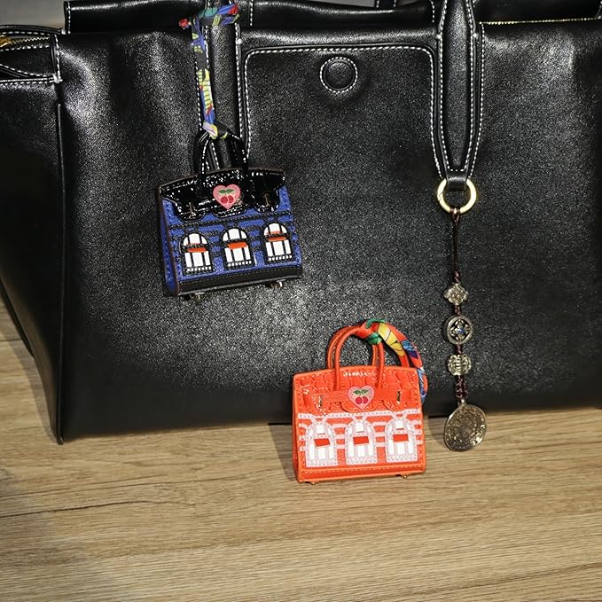 Buyborgood 2 PCS Women Mini Backpack Keychain Accessories Key Pouch Holder Coin Purse Bag Charm Wallet (Blue + Orange)