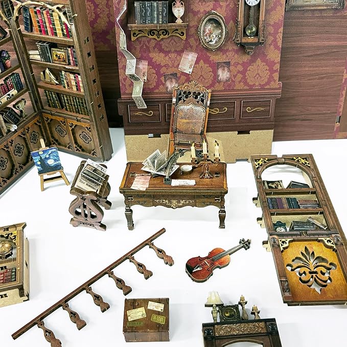 DIY Book Nook Kit for Adults and Teens,Retro Nostalgia Booknook DIY Miniature Dollhouse kit with LED Light,Mini 3D Wooden Jigsaw Bookend Decor,Gifts for Family Friends- Time Book House(SQ-47)