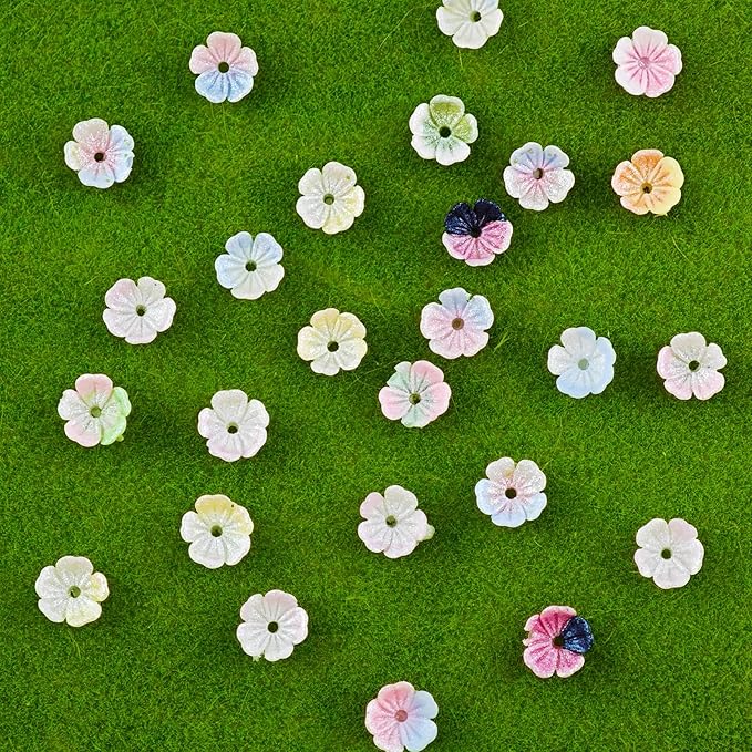 200 Pieces Tiny Cherry Blossom Decor for Dollhouse Mini Resin Decor for Crafts Tiny Things for Fairy Garden Micro Landscaping Decoration