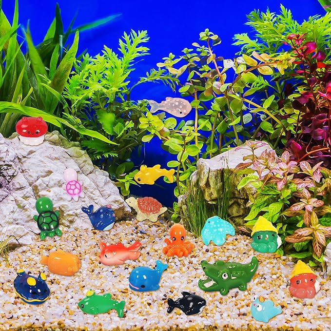 50 Pieces Mini Ocean Resin Animals Tiny Sea Animals Figurines for Cute Fish Tank Decorations Aquarium DIY Miniature Scenes Fairy Garden Dollhouse Birthday Party Favors
