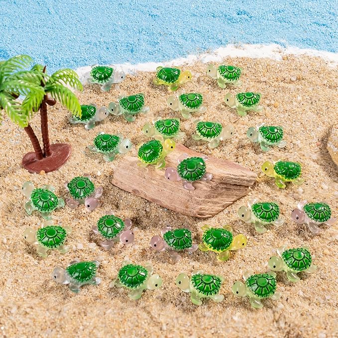 105 Pcs Mini Resin Glow in The Dark Turtle Sea Animals Figures,Ocean Creature Mini Figurines for Fairy Garden Accessories,Miniature Landscapes,Dollhouse,Home Decor