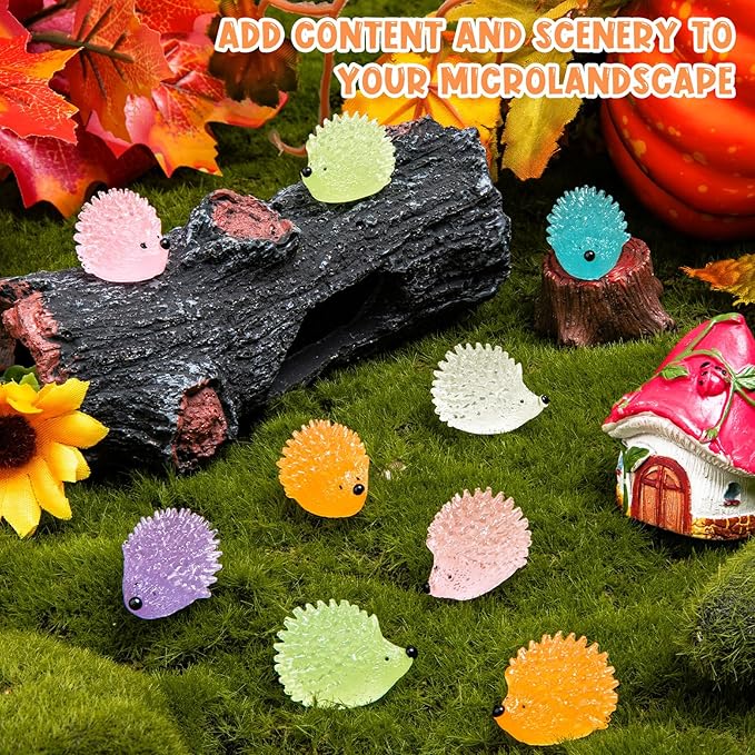 120PCS Luminous Mini Resin Hedgehogs Cute Miniature Hedgehog Figures Glow in The Dark, Tiny Resin Hedgehogs Animals for Dollhouse Micro Landscape DIY Home Outdoor Decor