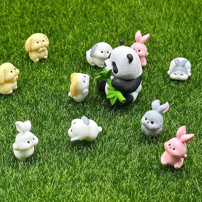 Cayway 8 PCS Fairy Garden Accessories, Mini Rabbit Set, Plastic Rabbits Miniature Resin Animals for Home Decor Fairy Garden Mini Moss Landscape Decor