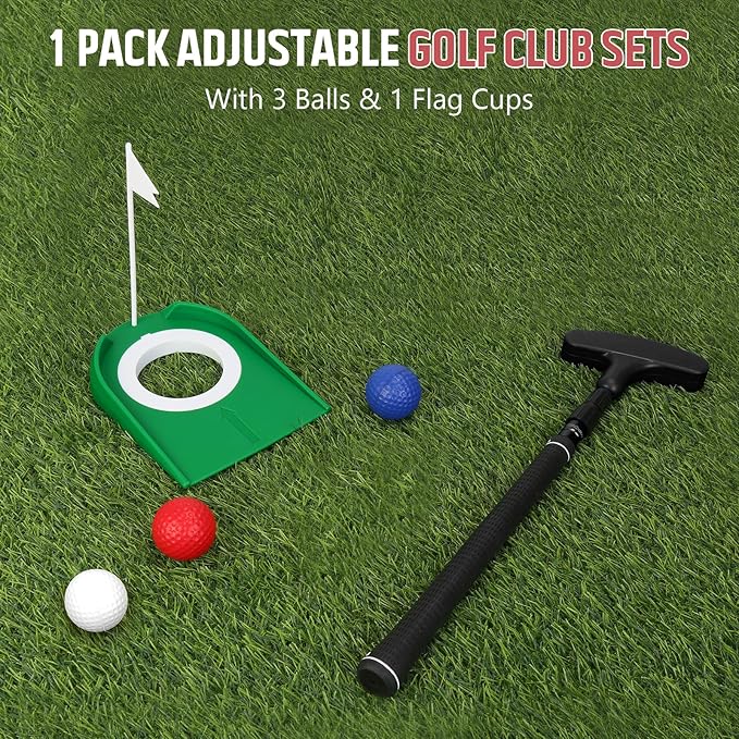 MultiOutools Golf Putters for Men and Women, 2 Pack Adjustable Golf Club Sets with 6 Balls & 2 Flag Cups, Two-Way Mini Putters Training Clubs for Children, Teenagers, Adults