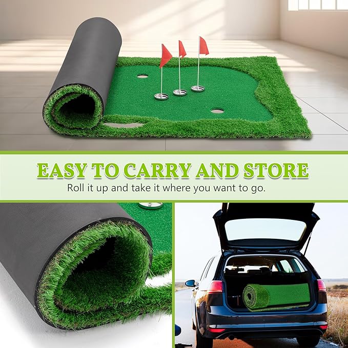 Jaxilyn Golf Putting Green Mat Professional Practice Mat with Putter,Movable Golf Cup, Slope Pad Professional Practice Mat for Outdoor/Indoor Training