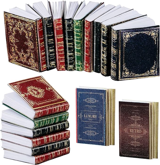 Skylety 24 Pieces 1:12 Scale Miniatures Dollhouse Books Assorted Miniatures Dollhouse Accessories Small Books Decoration Accessories Doll Toy Supplies(Printed Style)