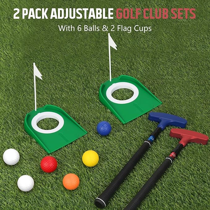MultiOutools Golf Putters for Men and Women, 2 Pack Adjustable Golf Club Sets with 6 Balls & 2 Flag Cups, Two-Way Mini Putters Training Clubs for Children, Teenagers, Adults