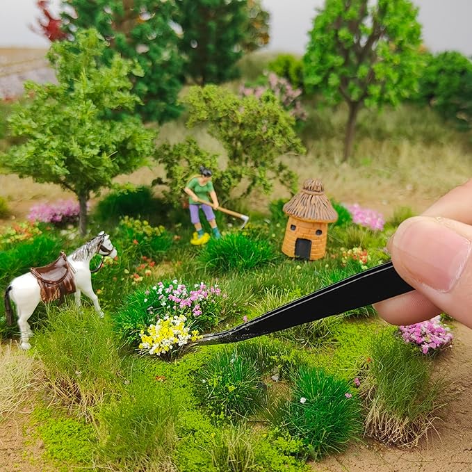 gdeplok 140 Pcs Static Grass Tufts & Miniature Flower Clusters - Artificial Grass Terrain Scenery Kit for Model Train Railway, Military Sand Table, DIY Diorama Landscape