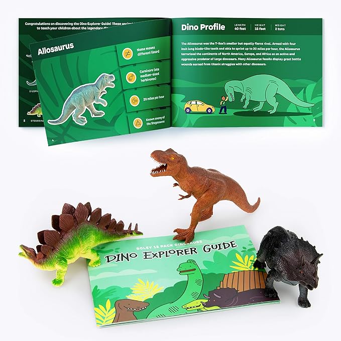 Boley Dinosaur Toys for Kids for Boys Girls Age 3-5 & 5-7, 9-Inch Educational Realistic Dinosaur Figures for Kids and Toddler T-Rex, Triceratops, Velociraptor - 12 Pack