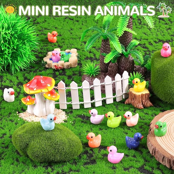 200PCS Mini Resin Animals Cute Tiny Ducks,Miniature Duck Figures to Hide,Little Animal Small Figurines Bulk for Topper Desk Garden Dollhouse Landscape Aquarium Ornaments DIY Crafts & Decor