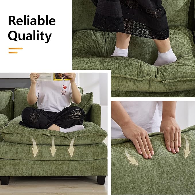 35‘’ Modern Chenille Cloud Sofa Ottoman,Rectangle Ottoman for Modular Sectional Sofa, Green
