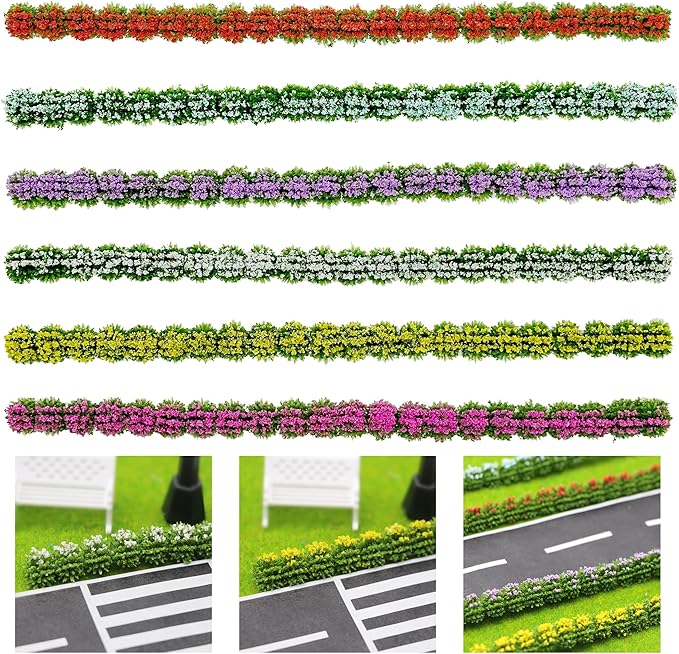 Cayway 6 Color Miniature Shrub Strips Static Shrub Vegetation Groups Static Grass Tuft DIY Miniature Colorful Flower Cluster for DIY Model Train Landscape Railroad Scenery