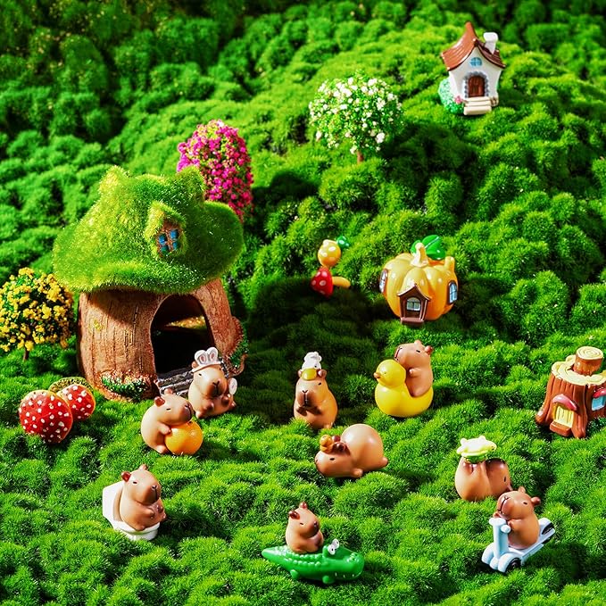 12pcs Mini Capybara Figures, Small Resin Animals Miniature Figurines Garden Accessories Little Gifts for Dollhouse Cake Toppers Car Dashboard Fairy Garden Stuff Decorations