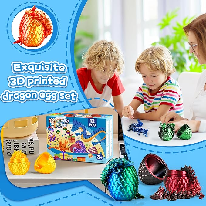 12PCS 3D Printed Dragon Toys Eggs with Dragon Inside, Christmas Stocking Stuffers for Kids, 3D Printing Toys for Kids, Fidget Toy for Adults Teens Boy Gifts Cool Stuff Christmas Fun Gifts