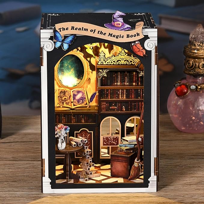 ISSEVE Book Nook Kit, DIY Miniature House Kit for Adults Teen Beginners, Dollhouse Mini Booknook Kits, Tiny House Bookshelf Decoration, 3D Wooden Puzzles Crafts Gifts (Magic Book House)