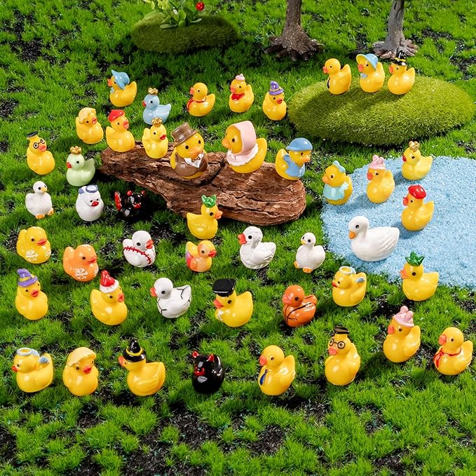 62Pcs Multicolor Mini Resin Ducks,Tiny Ducks to Hide,Exquisite Little Ducks Micro Sculptures,Fairy Garden/Dollhouse Decor/Miniature Landscape Ornaments