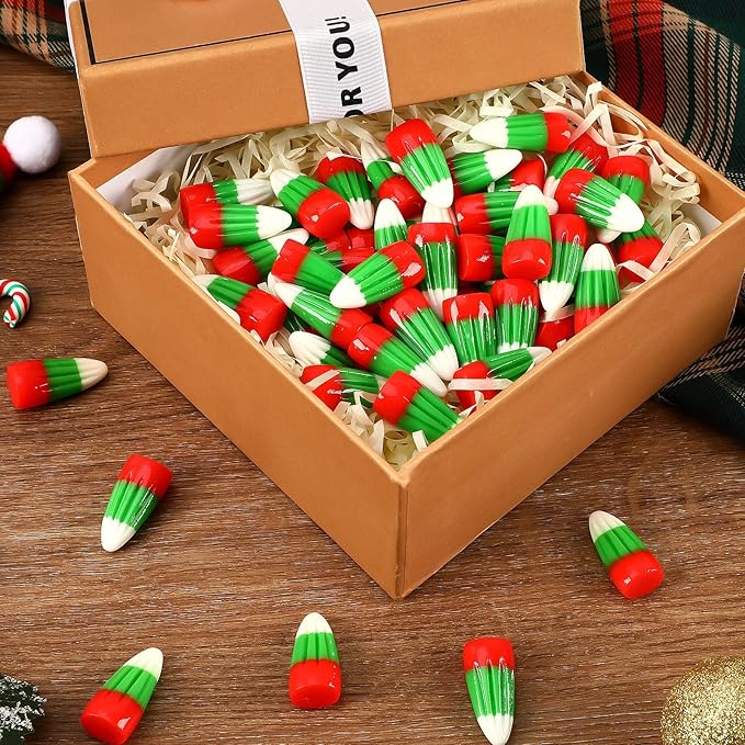 56 Pcs Fake Christmas Mini Resin Candy,Red Green Christmas Candy Corn Artificial Ornaments for Xmas DIY Crafts Party Figurines Garden Miniatures