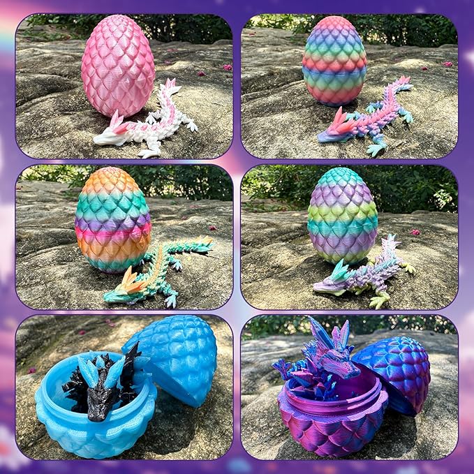 12PCS 3D Printed Dragon Eggs with Dragon Inside, Mini Dinosaur Eggs Articulated Crystal Animal Fidget Toy for Party Decor, Brithday Gift, Halloween