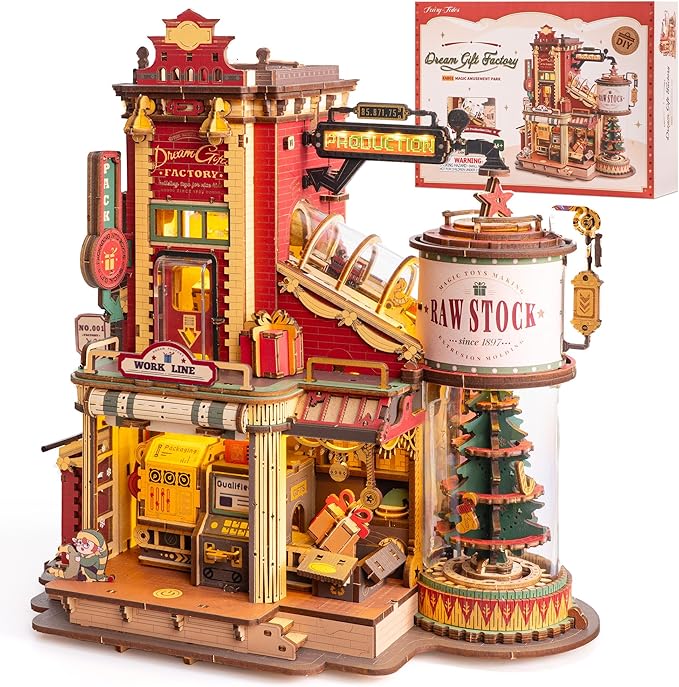 ROBOTIME 3D Wooden Puzzles for Adults, Factory Wooden Music Box EAB01, Gift for Craft Enthusiast Model Building Set