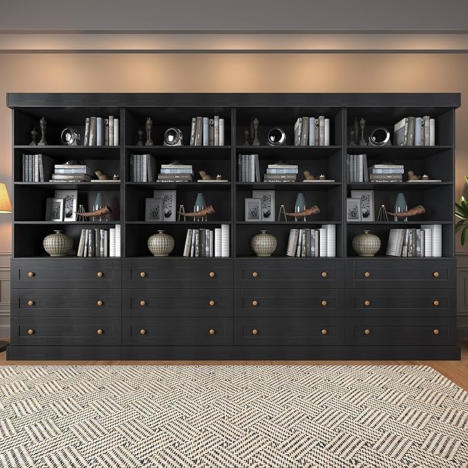 71" Tall Farmhouse Kitchen Pantry, Large Storage Cabinet with Adjustable Shelves, 3 Drawer, Wood Versatile Hutch Cabinet for Dining Room, Living Room, Black 4 PCS