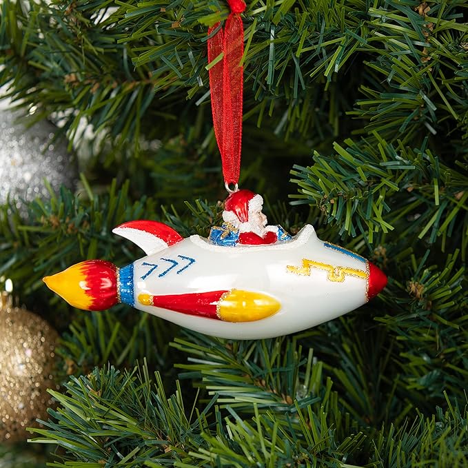 Every Day is Christmas Glass Blown Ornaments Cute Hand Made Figurines Tree Decoration, Rocket Santa