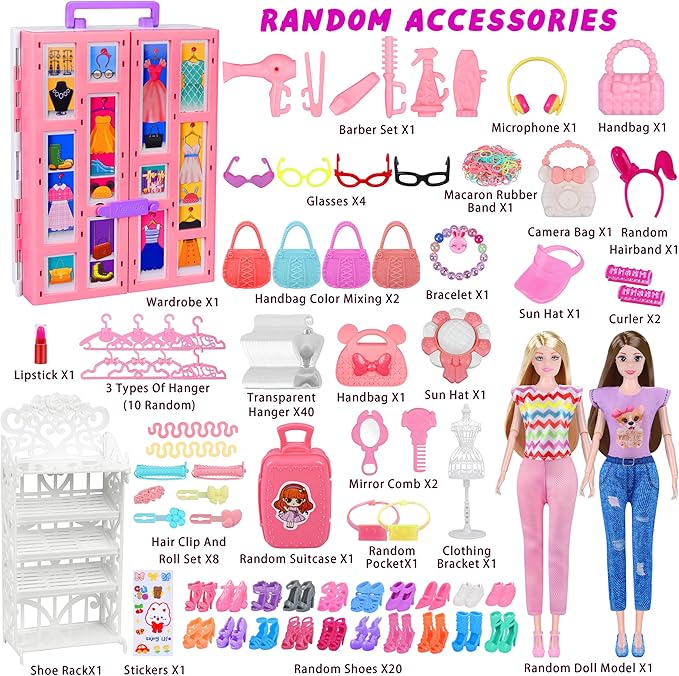 Doll Closet Playset with Doll, 342 Pcs Clothes and Accessories, Princess Dresses Top Pants Swimsuits Wardrobe Shoes Hangers and Other Accessories, Dress up Toys for Girls Toddlers Gift Toys
