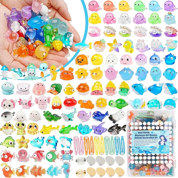 153pcs Ocean Mini Resin Animals 121 Styles Tiny Sea Animals Figurines Marine Miniature Plastic Animal Aquarium Ornaments Decorations for DIY Fish Tank Potted Micro Fairy Garden Dollhouse (Ocean)