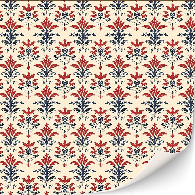 3 Sheets Self-Adhesive Wallpaper for Dollhouses Scale 1:12 Modern Wallpaper Art Deco Wallpaper Artdeco Wallpaper (Damast Red Blue Sepia)