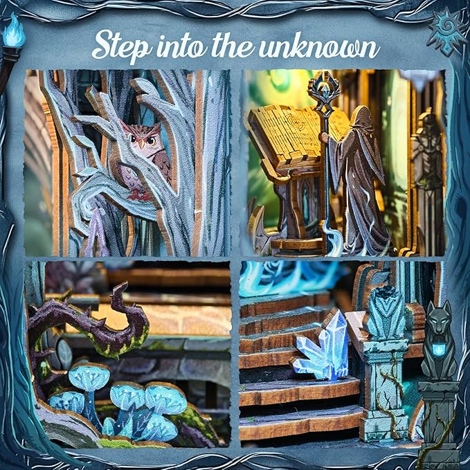Cutefun Book Nook Kit, DIY Miniature House Booknook Kit for Adults and Teens, DIY Dollhouse Bookshelf Insert with LED Light, Gifts for Family and Friends (The Gate of Wonderland)