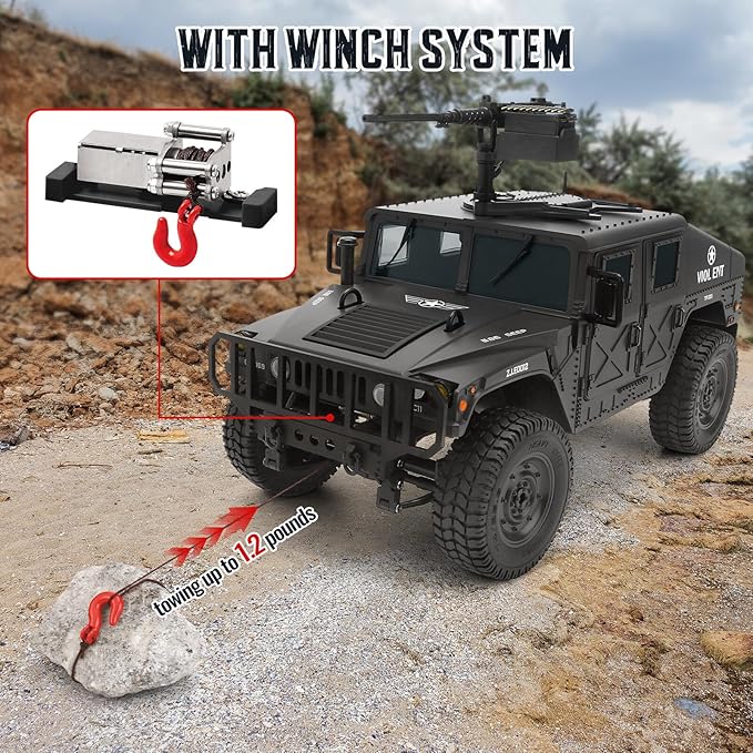 1:14 Scale 4WD Off-Road Car RC Crawler Military Truck with Led Light, All-Terrain Remote Control Car RTR Hobby Toy Armored Vehicle Gift for Boys Adults