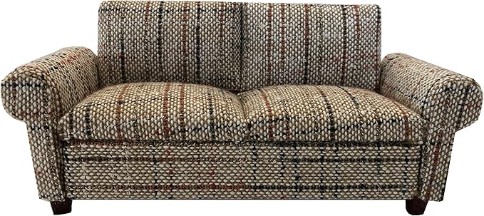 Brown Dollhouse Sofa Couch, Miniature Living Room Furniture Loveseat, Accessories for 6 inch Dolls, 1/12 Scale, Retro