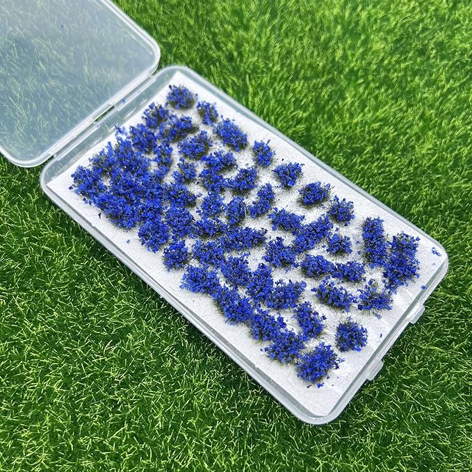 Woohome 53 Pcs DIY Miniature Flower Cluster Flower Vegetation Groups Cyan Static Grass Tufts for Train Landscape Railroad Scenery Sand Military Layout Model Miniature Bases and Dioramas