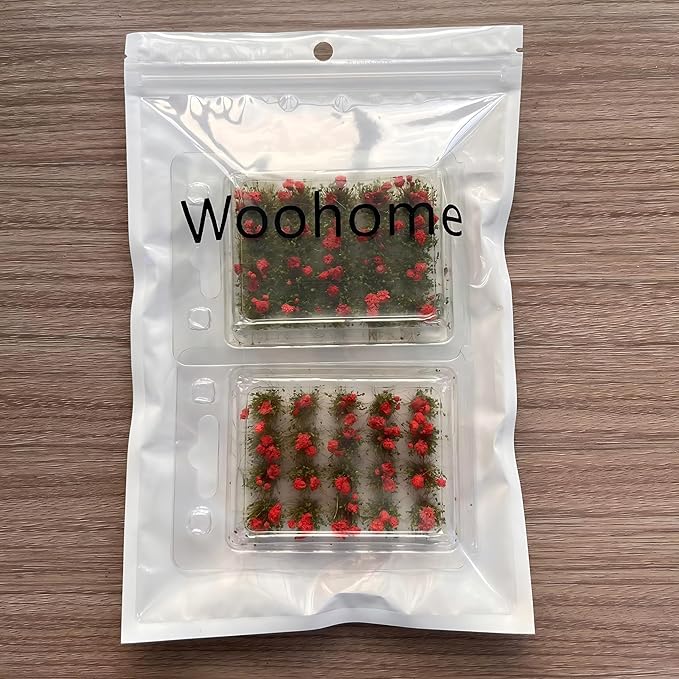 Woohome Flower Cluster Flower Vegetation Groups Grass Tufts Miniature Static Scenery for DIY Architecture Building Model Railway Train Diorama Garden Scenery Landscape Layout (Rose, Red)