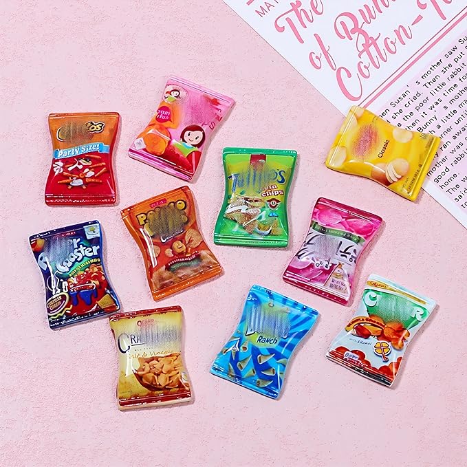 Miniature Snack Bag Set, 10-Piece Plastic Dollhouse Decor Accessories, Multicolor Display Pieces, for Hobbyists & Collectors
