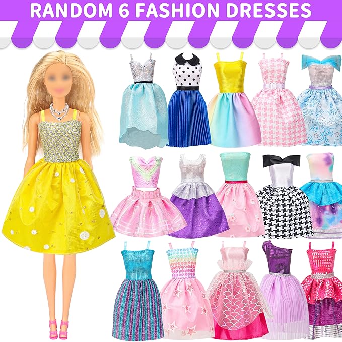 Style Shine 70 Pcs Doll Clothes and Accessories,4 Wedding Gowns 2 Evening Dresses 8 Fashion Dresses 6 Set Casual Outfit Top and Pant 2 Swimsuit,18 Hanger 10 Shoe 20 Accessories Toys for Girls Kid Gift