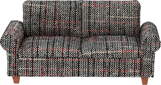 Gray Dollhouse Sofa Couch, Miniature Living Room Furniture Loveseat, Accessories for 6 inch Dolls, 1/12 Scale