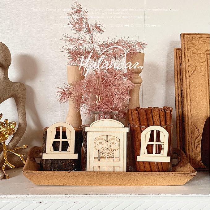 Halandar 48 Pcs Fairy Door & Window Craft Kit - Wooden Garden Doors, Unpainted Miniature Accessories for Home Party Event Decor - DIY Fairy House Decorations (Antique)