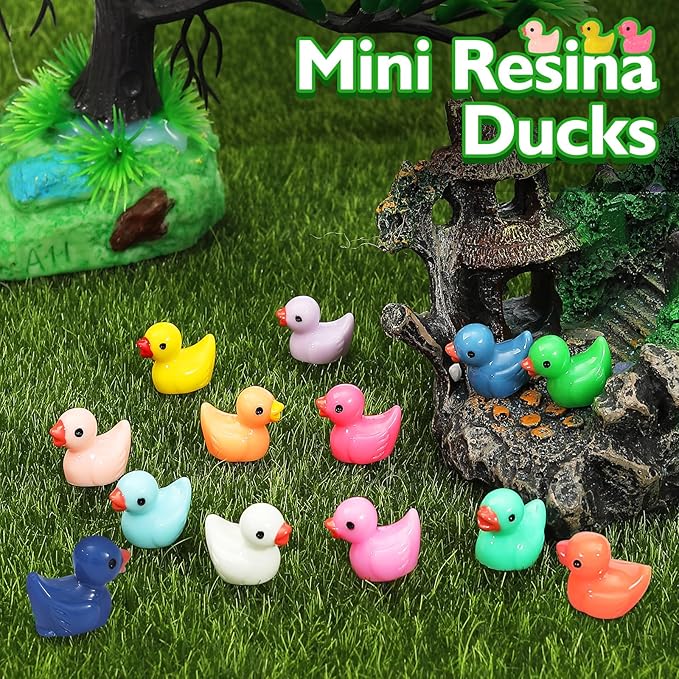Rachan130 Pcs Mini Ducks Bulk Resin Duck Figurines for Miniature Landscape Garden Aquarium Potted Accessories Home Prank Game Dollhouse Decor Office Decompression