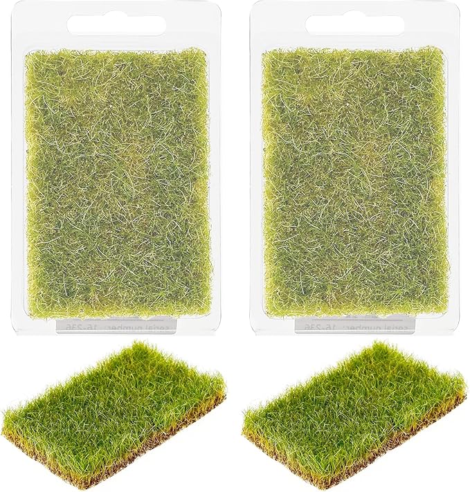 Woohome 2 PCS Static Grass Tuft Railway Artificial Grass for Train Scenery, Railway Landscape, Military Sand Table DIY, Yellowish Green