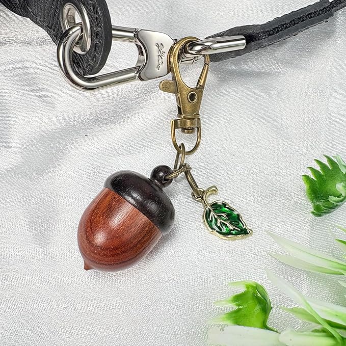 YTYAB Cute Acorn Canister Keychain,Funny Small Portable Pill Organizer Bag Charms,Green Enameled Kawaii Leaf Decor Key Chain