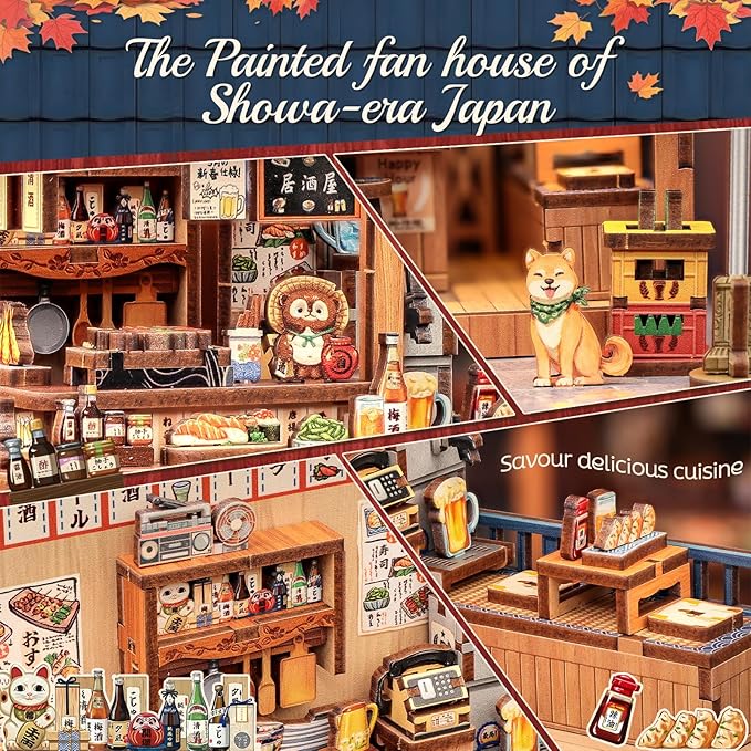 Cutefun Book Nook Kit - DIY Miniature House Kit for Adults, Teens and Beginners, Japanese Izakaya Booknook Tiny House Bookshelf Decor 3D Wooden Puzzles, Gifts for Friends and Family (Izakaya Shop)