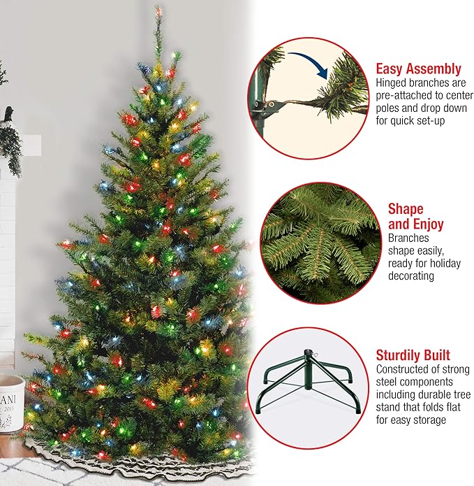 National Tree Company 6 ft Pre-Lit Kincaid Spruce Artificial Christmas Tree, 400 Multicolor Lights, 700 Tips, Includes Stand, Green